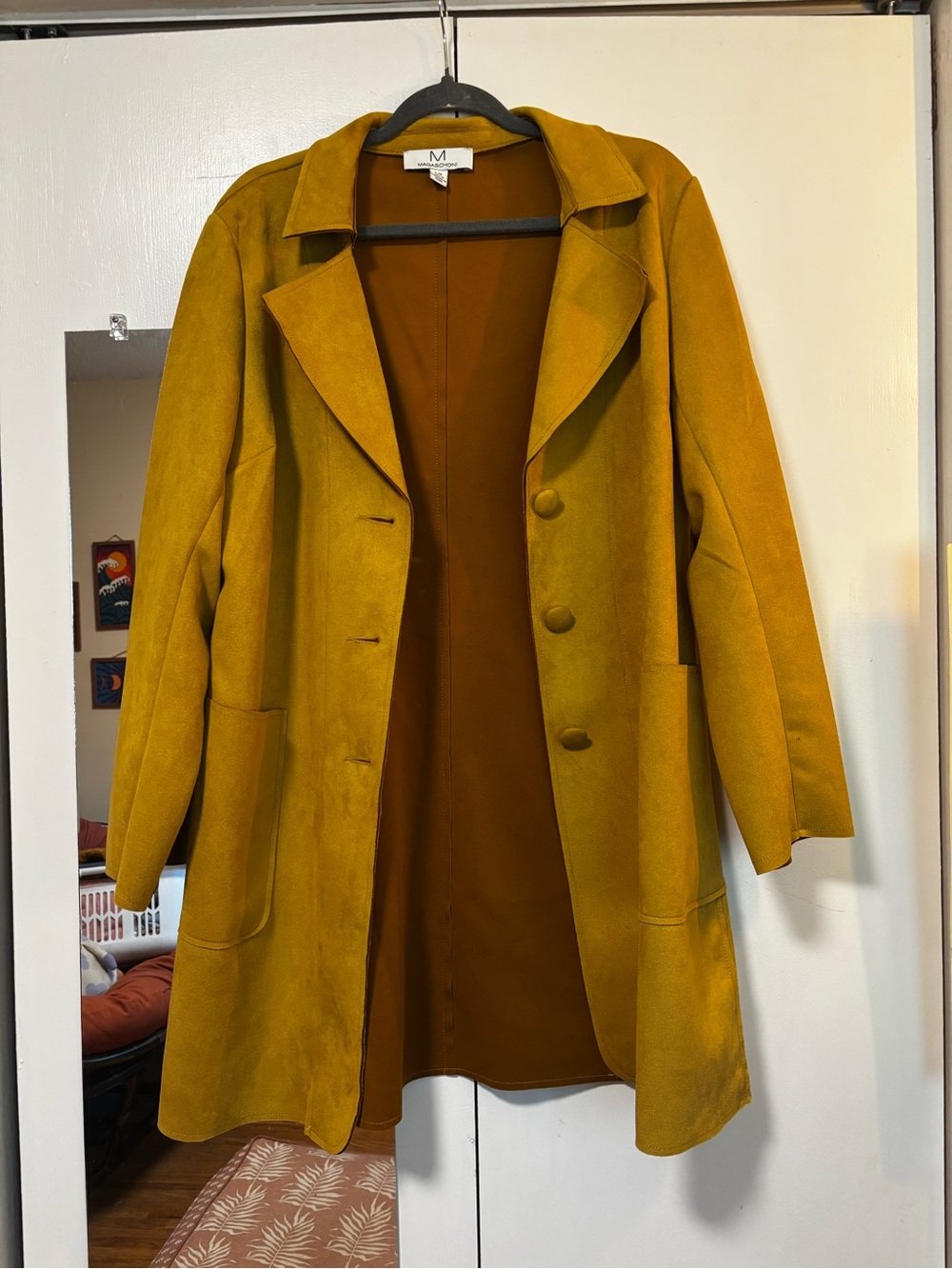 Magaschoni Mustard Suede-Look Faux Leather Coat